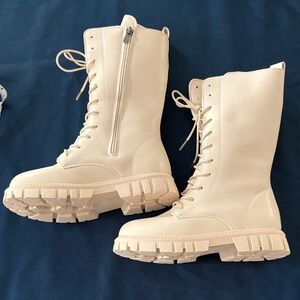 Cream Lace-Up Kid’s Boots